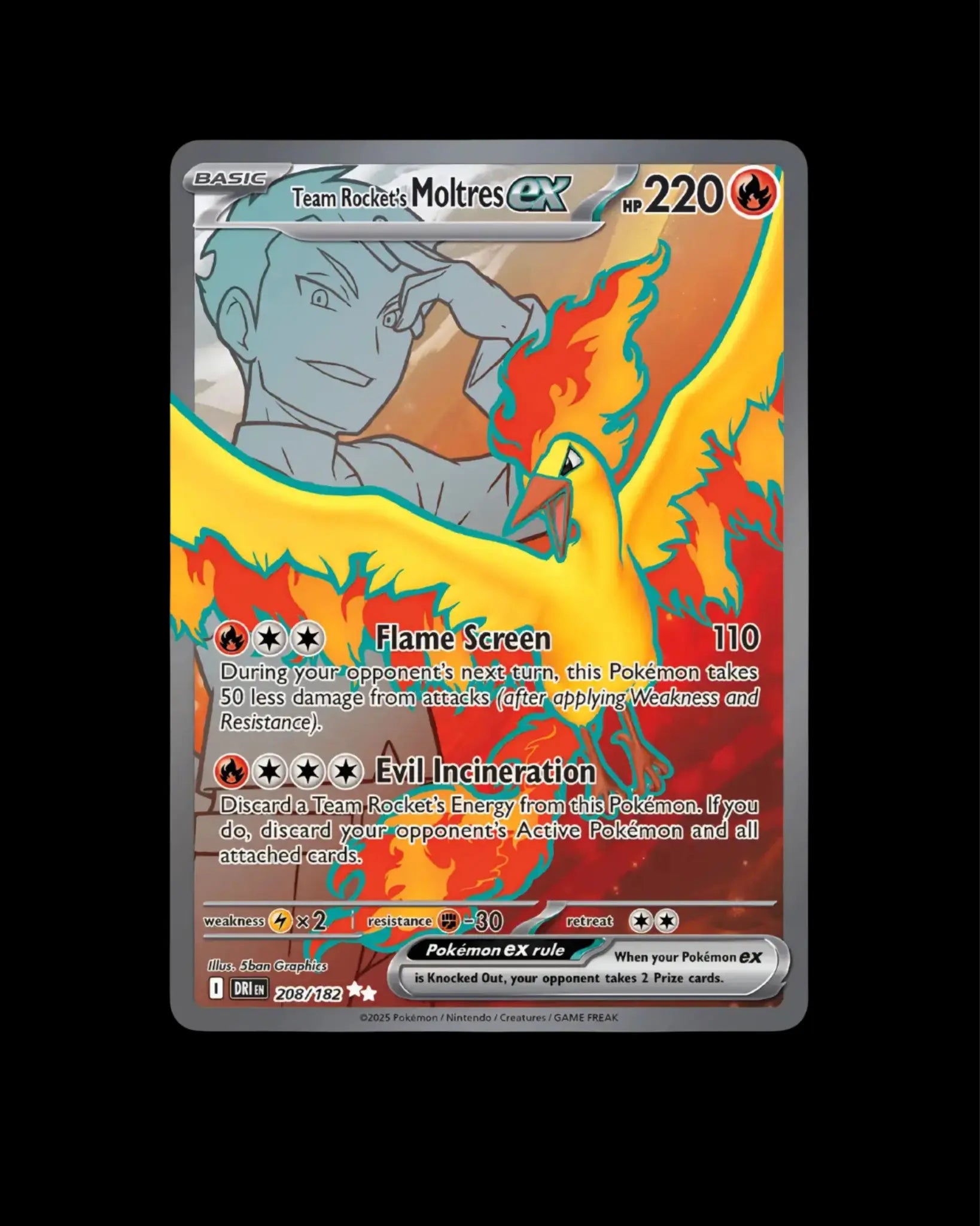 Pokémon TCG Team Rocket's Moltres ex 208/182 Destined Rivals English NM