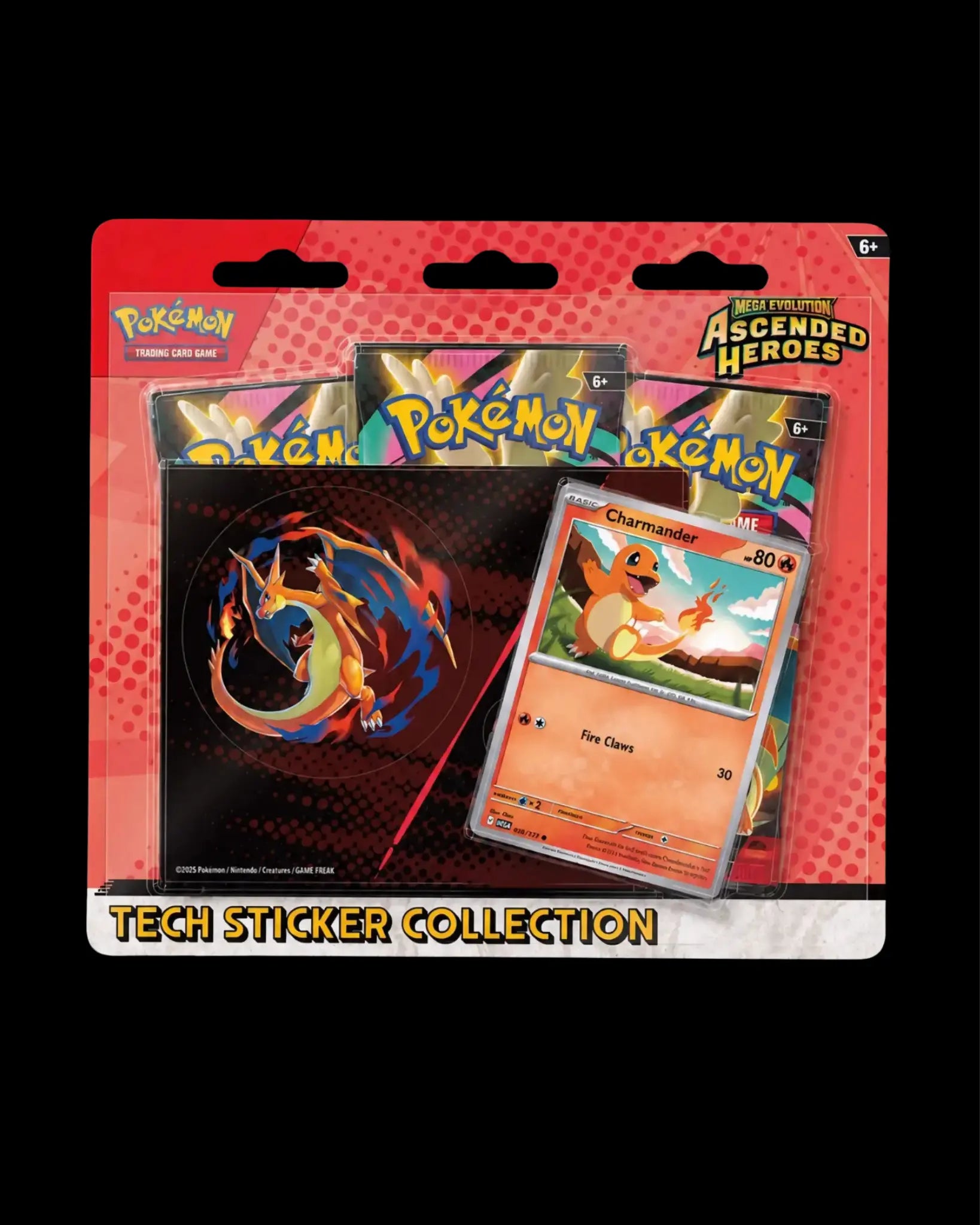 Pokémon TCG Mega Evolution Ascended Heroes Charmander Tech Sticker Collection 3 Booster Packs Blister English